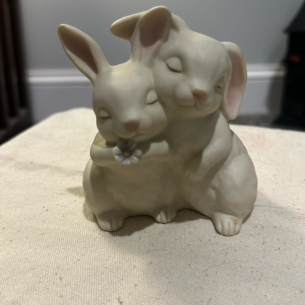 1990‎ Homoco “He Loves Me” Hugging Bunny Figurines